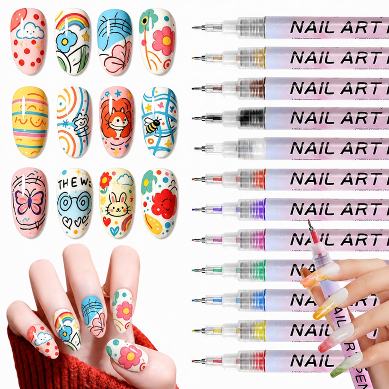 Amazon.com: MKNZOME 12 Color Nail Art Pens, 0.5 MM 3D Nail Polish